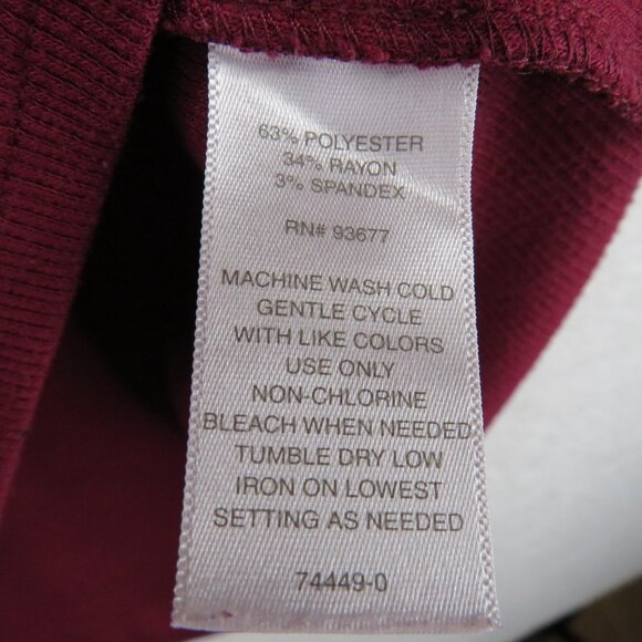 Liz Claiborne Shirt Womens XXL Burgundy Ribbed Curved Hem Gold Buttons Stretch - Picture 6 of 9